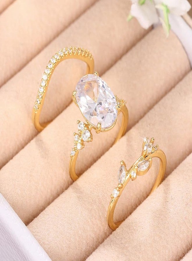 RKKOJJO 925 Sterling Silver Bridal Rings Sets AAA Cubic Zirconia CZ Full Diamond Engagements Rings Wedding 3 Pcs Promise Anniversary White Gold Rings for Women Size 6 - Image 5